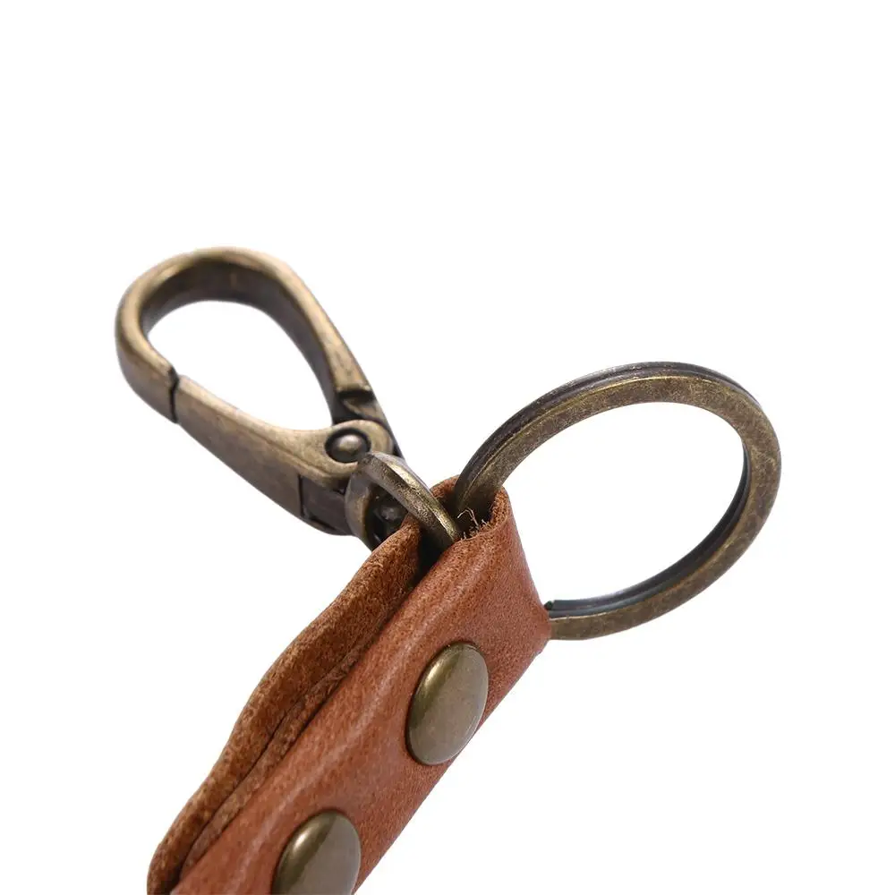 Keyring Genuine Leather ID Card Holder Cowhide Keychain Wrist Neck Lanyard Phone Neck Strap Leather Lanyard Work Card Holder
