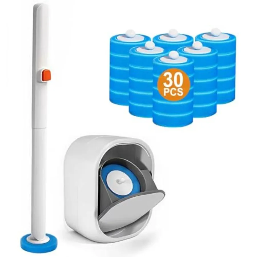 

Disposable Toilet Brush with 30 Refills - Toilet Cleaning plies, Toilet Wand Kit with 30 High-Performance Refills, Wall Mounted