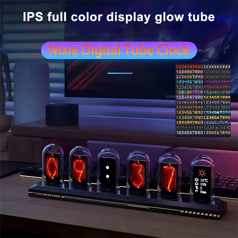ساعة منبه أنبوبية RGB Nixie تعمل بمنفذ USB وشاشة IPS وتصميم بيضاوي من الألومنيوم الكهربائي مع منفذ شحن وإطار معدني #2