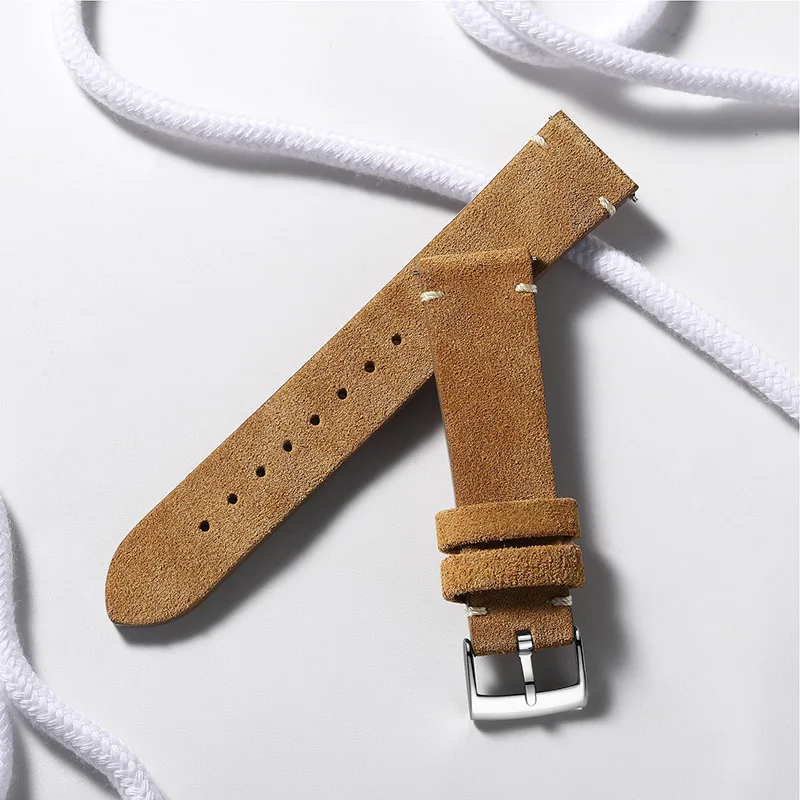 New Style men Leather Watchband Vintage Suede Strap Universal Watch Accessories watch part Replacement Bracelet Band  20mm