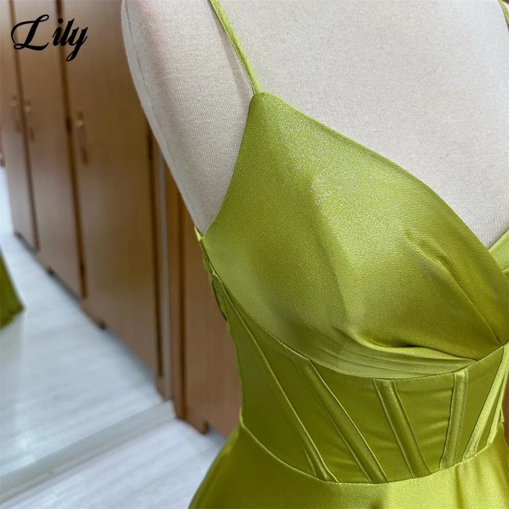 Lily Green Evening Dress Sweetheart A-Line Satin Party Dress Sexy Spaghetti Straps 프롬드레스 With Criss-Cross Open Back Prom Dress