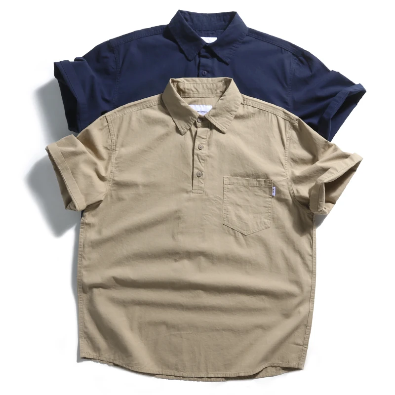 

Мужская летняя рабочая рубашка с коротким рукавом в японском стиле, парная, с ретро-воротником, повседневная, из хлопка, свободного кроя.