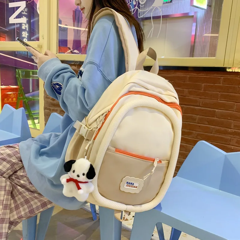 Schoolbag Student Backpack Color Contrast Minority Fashion Korean Version Large Capacity Versatile Backpack