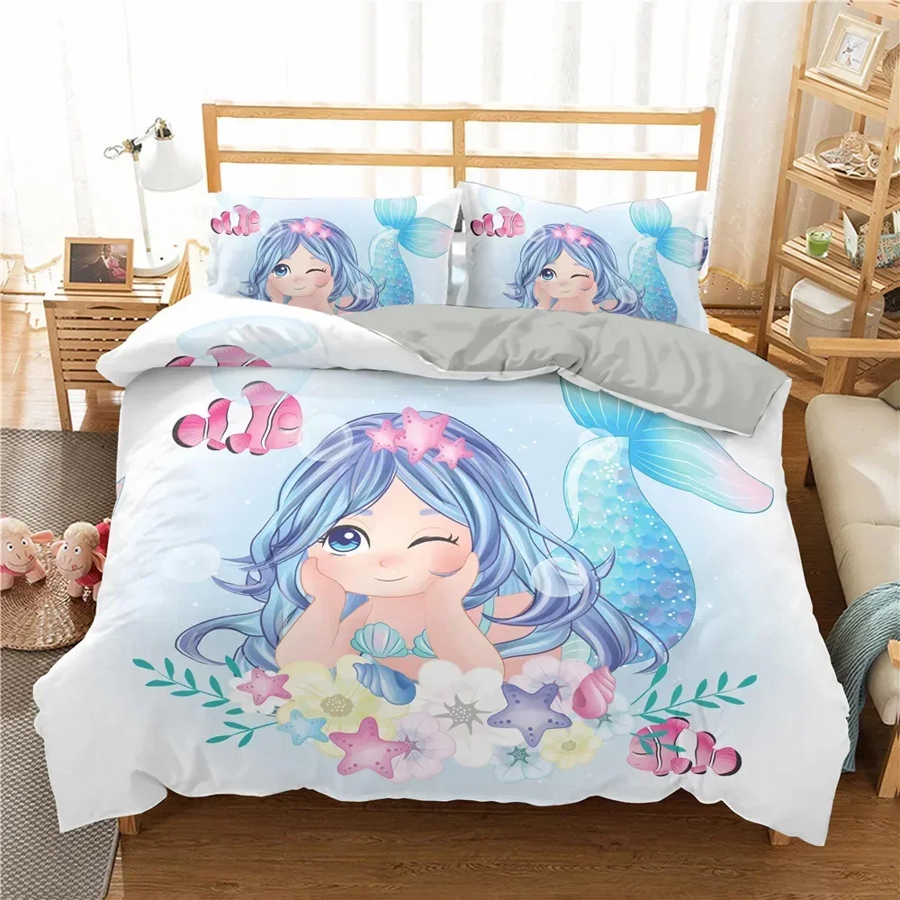 

Mermaid Underwater World Comfortable Duvet Quilt Cover Pillowcase Bedding Set Children Bedroom Decoration Home Textile