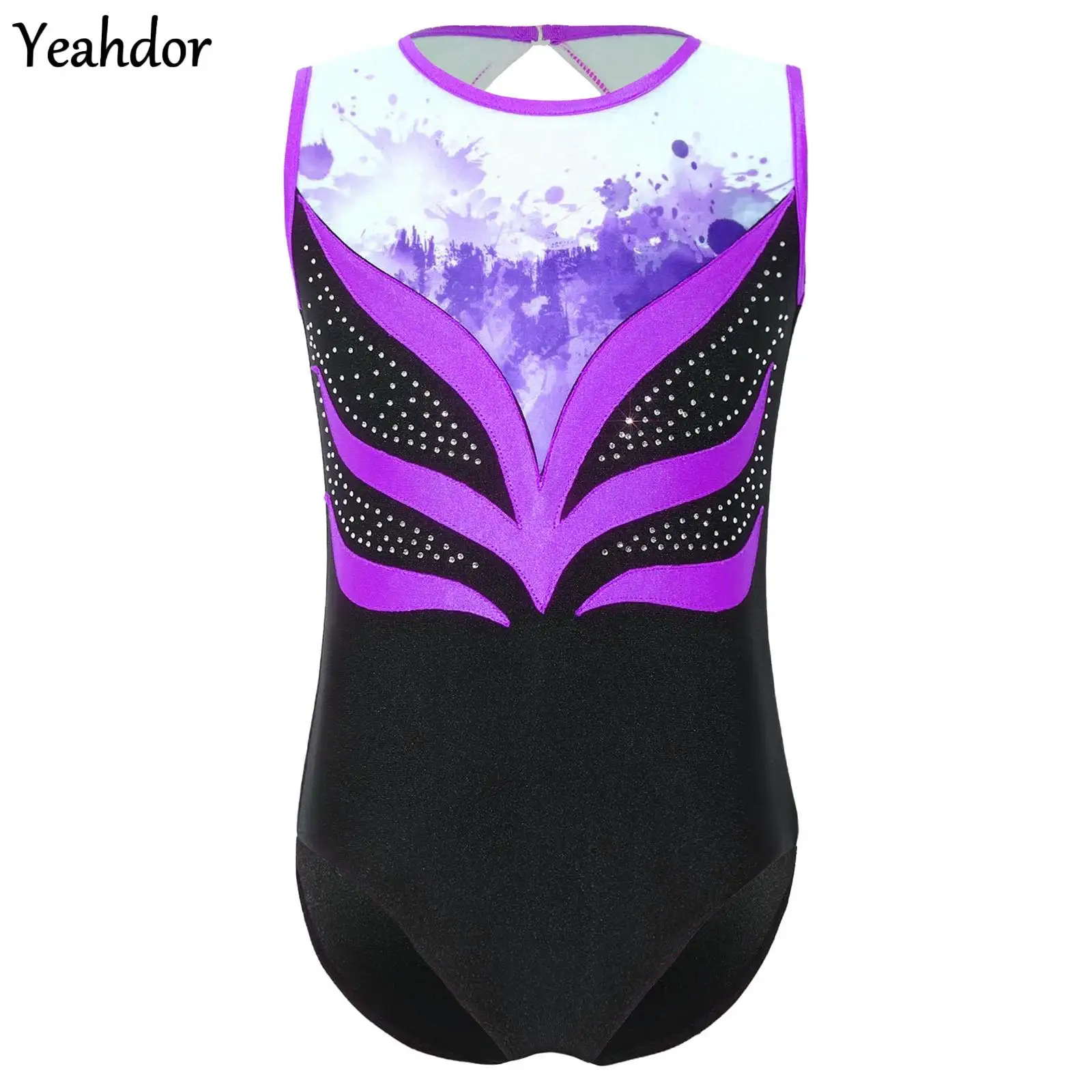 

Girls Gymnastic Dance Jumpsuit Sparkly Rhinestones Sleeveless Ballet Leotard Kid One Piece Training Workout Bodysuit Competition
