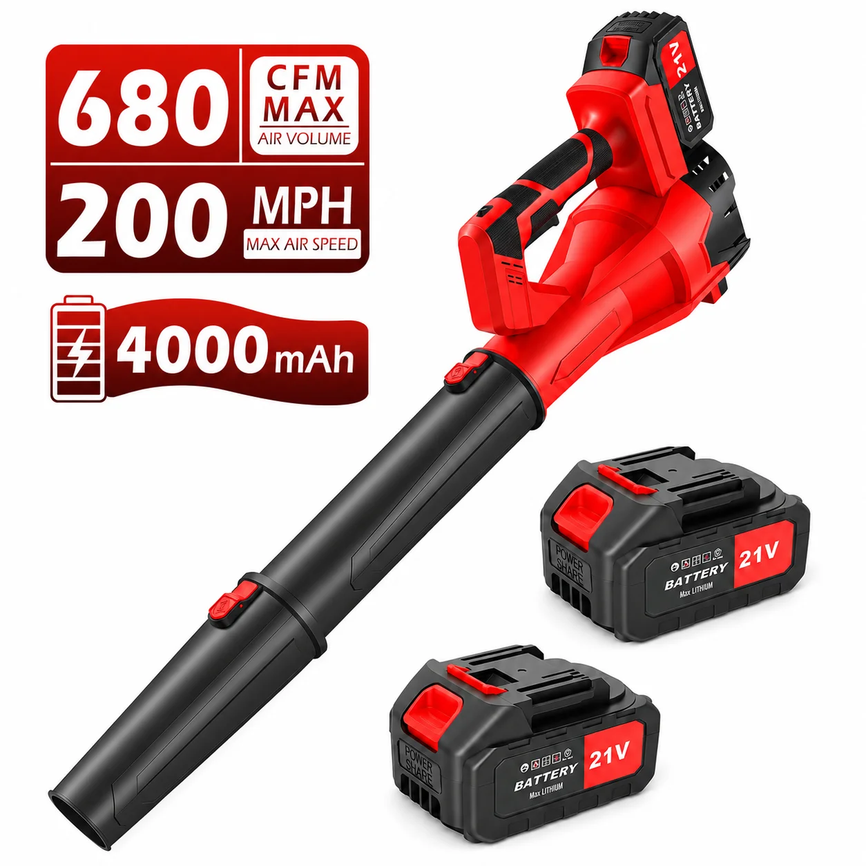 24.000 U/min Elektrischer Turbo-Luftbläser, 800 W, Kabellos, Effizientes Werkzeug zum Blasen von Laub, Schnee und Staub, Leistungsstarkes Gerät für 21V Lithium-Batterie