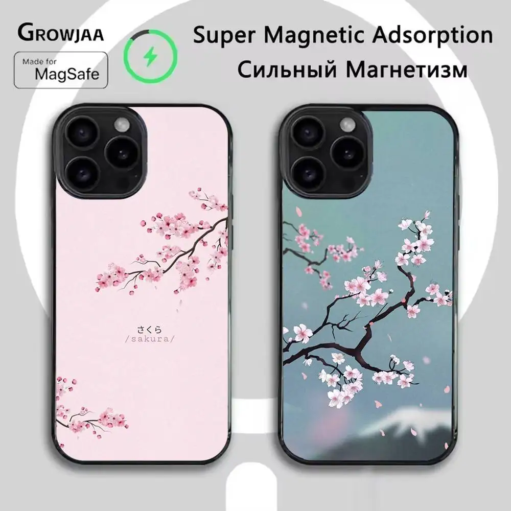 

Розовый чехол для телефона с сакурой для iPhone 16e, 16,15,14,13,12,11, Plus, Pro, Max, Mini Magsafe с магнитной беспроводной зарядкой
