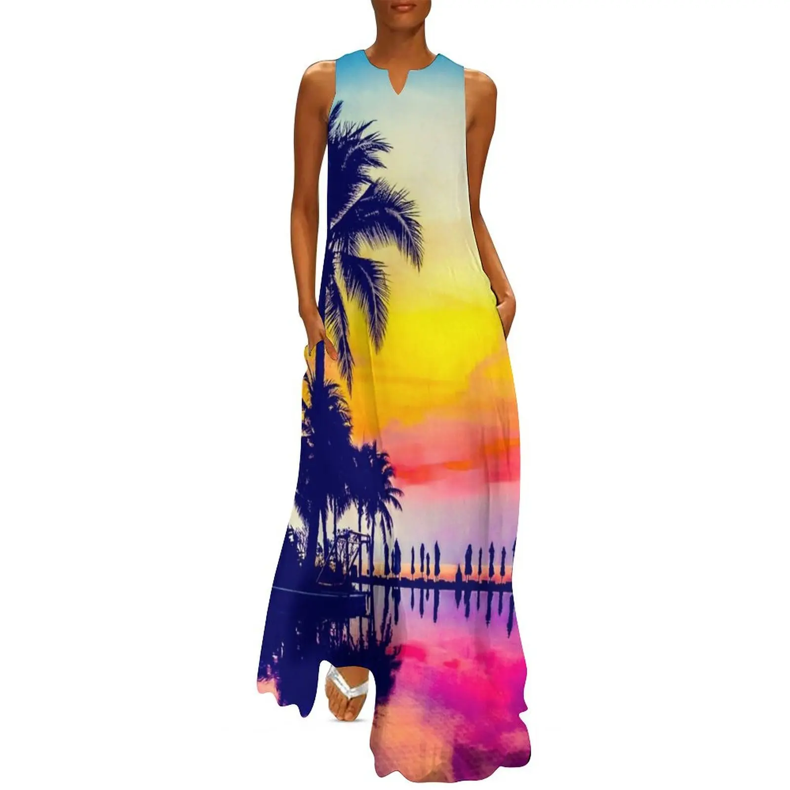 

Palm Tree on a Tropical Beach - A sunny gift for someone who loves summer, nature, and ocean sunset Long Dress