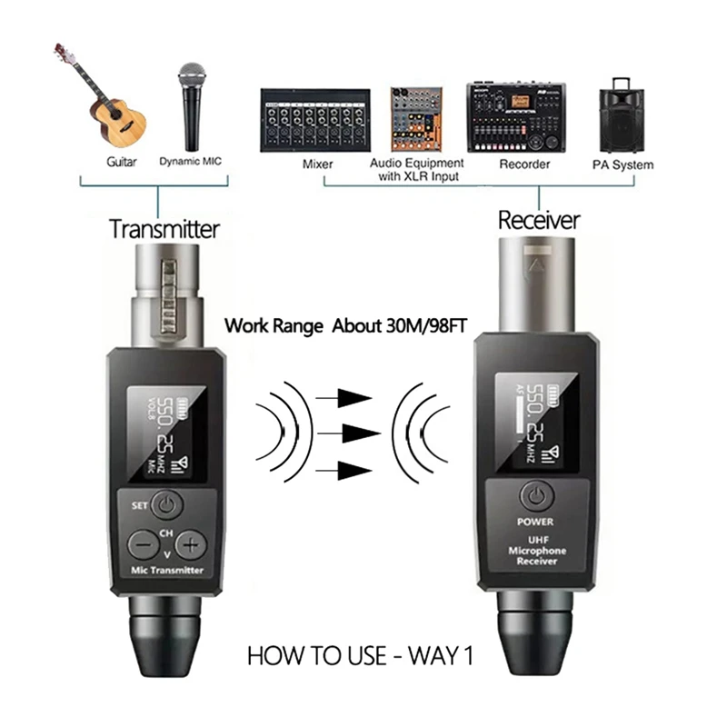 Imagem -03 - Uhf sem Fio Microfone Transmissor Receptor Sistema Xlr Adequado para 48v Capacitivo Acessórios