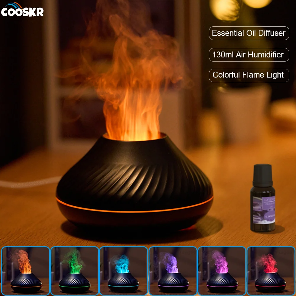 Aroma Diffuser Colorful Flame Essential Oil Diffuser 130ml Mini USB Aromatherapy Air Humidifier with Night Lamp for Home Bedroom