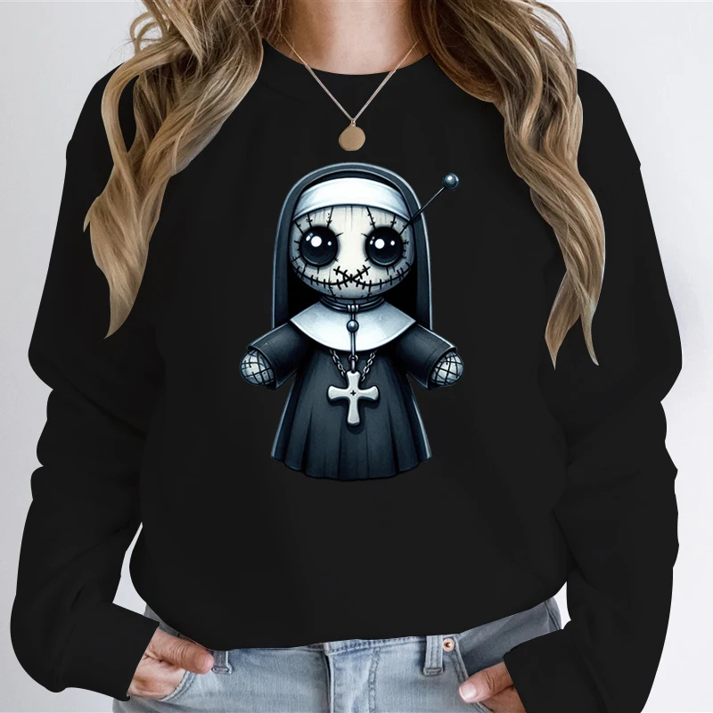 Halloween Gothic Horror Girls Print Female Sweatshirt Women Autumn Winter Hoodies Spooky Season Pullover Winter New Fleece Tops