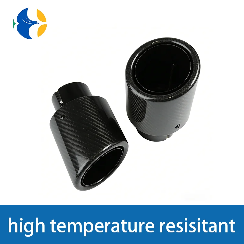 Car Glossy Twill Carbon Fiber Muffler Tip Exhaust System Pipe Mufflers Nozzle Universal Crimping Stainless steel BLACK NO Logo
