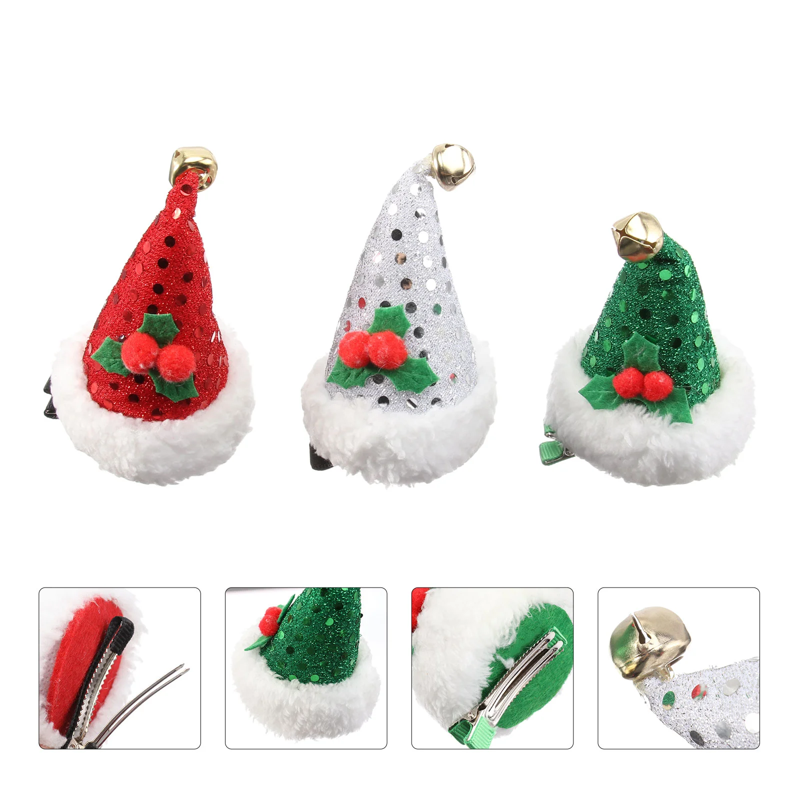 

3 Pcs Sequined Santa Hat Hair Clip Sweet Hairpin Clips Christmas Glasses for Baby Kids Gifts