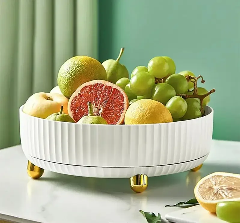 

Вращающаяся тарелка с фруктами, украшение для гостиной, рабочий стол, большой емкости, лоток для хранения закусок и конфет, домашний сплошной цвет, пластик
