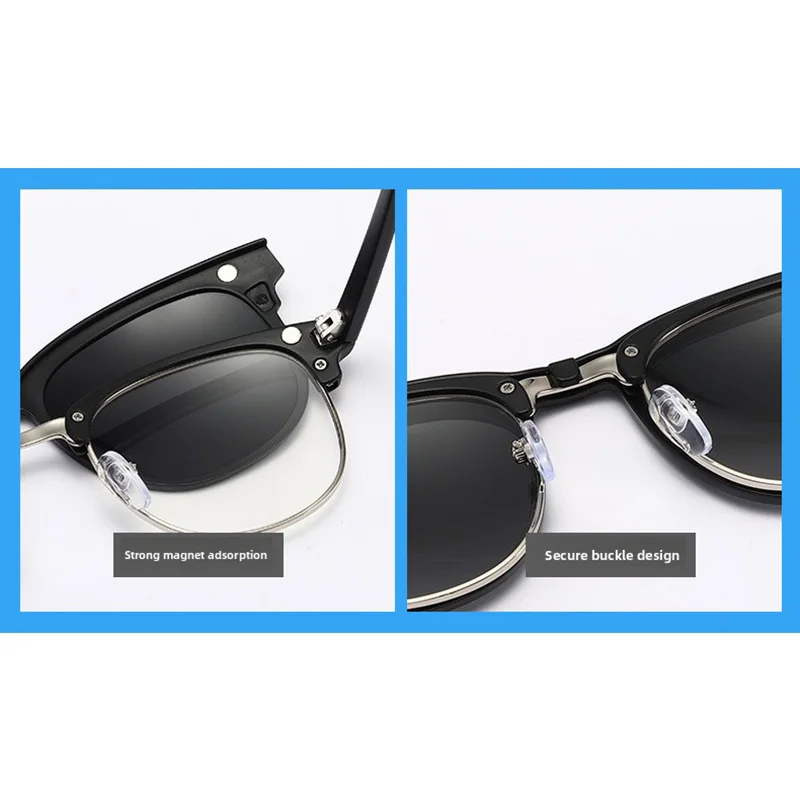 6 In 1 Spectacle Frame Men Women With 5 PCS Clip On Polarized Sunglasses Magnetic Glasses Male Computer Optical 2201