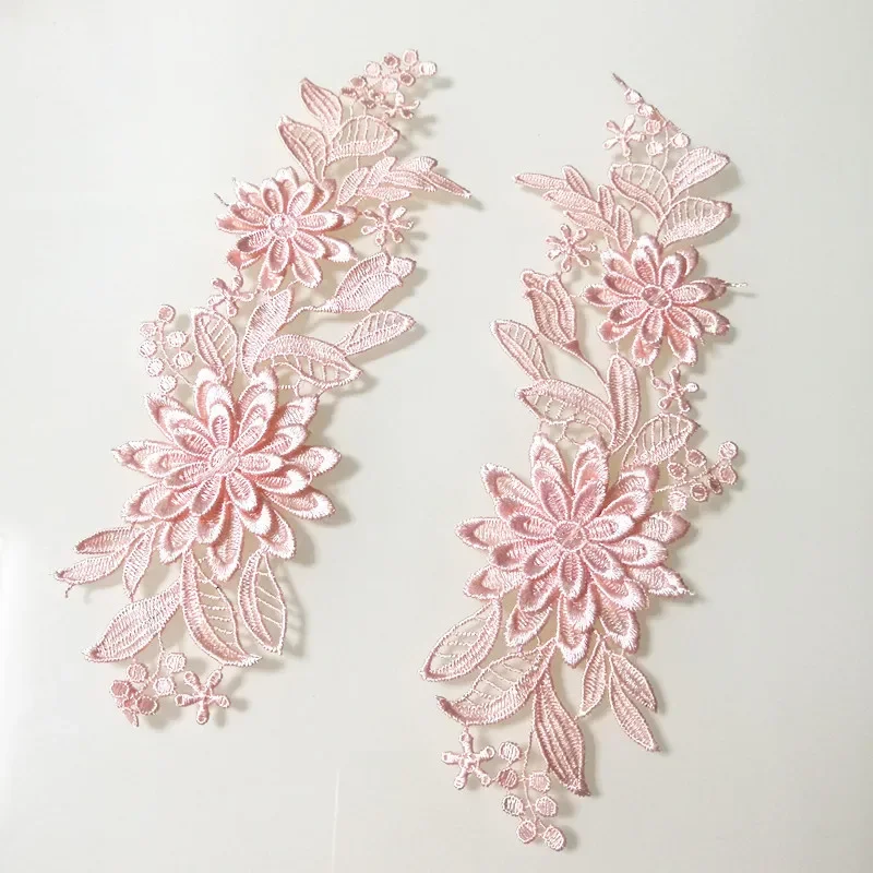 2PCS Multi Color Polyester Embroidery Sew On Dress Lace Applique Flower Patch Dancing Garment Accessories