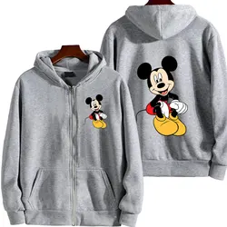 2024 New Mickey Mouse Cartoon Anime Women Zipper Hoodie Jacket Spring Autumn Men Sweatshirt Gray Casual Couple Clothes Coats