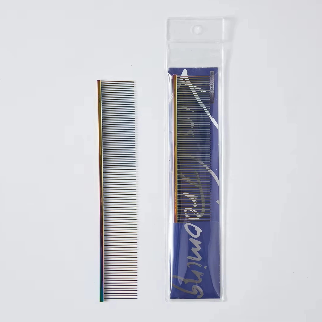 

Titanium-Plated Electroplated Stainless Steel Comb for Pet Hair Removal Grooming Tool for Dogs