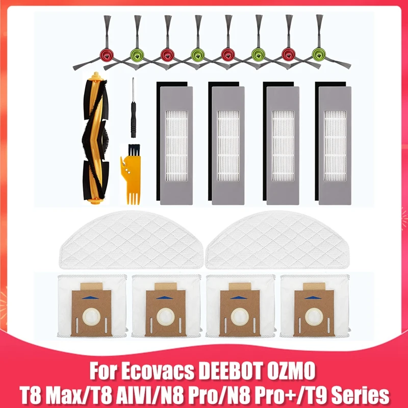 Ecovacs Deebot Robot Aspirador de pó Acessório Kit Substituição, OZMO T8 Max, T8 AIVI, N8 Pro, N8 Pro Plus