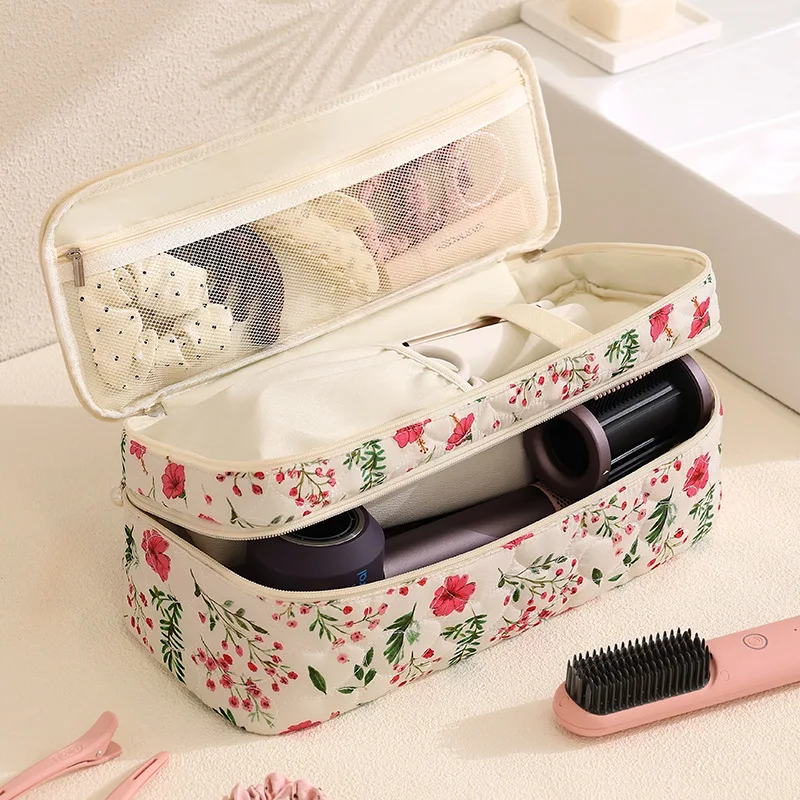 

Double-layer Hair Dryer Storage Bag Portable Large Capacity Dustproof Curler Makeup Bag with Handle Carrying Case for Travel