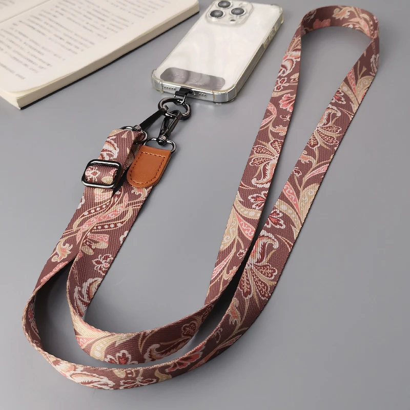 

Ремешок для мобильного телефона через плечо с ретро-узором, регулируемый подвесной ремешок для мобильного телефона на шею, подвеска с универсальной прокладкой для карт
