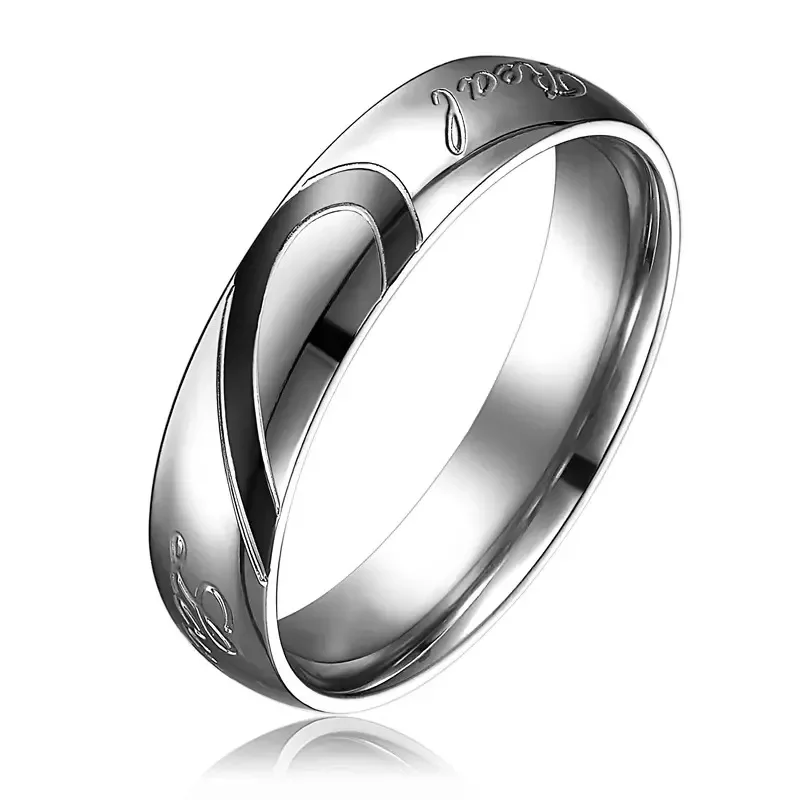 2025 Matching Promise Rings For Couples Love You Forever Wedding Bands Sets Him and Her Half Heart Rings Stainless Steel Comfort