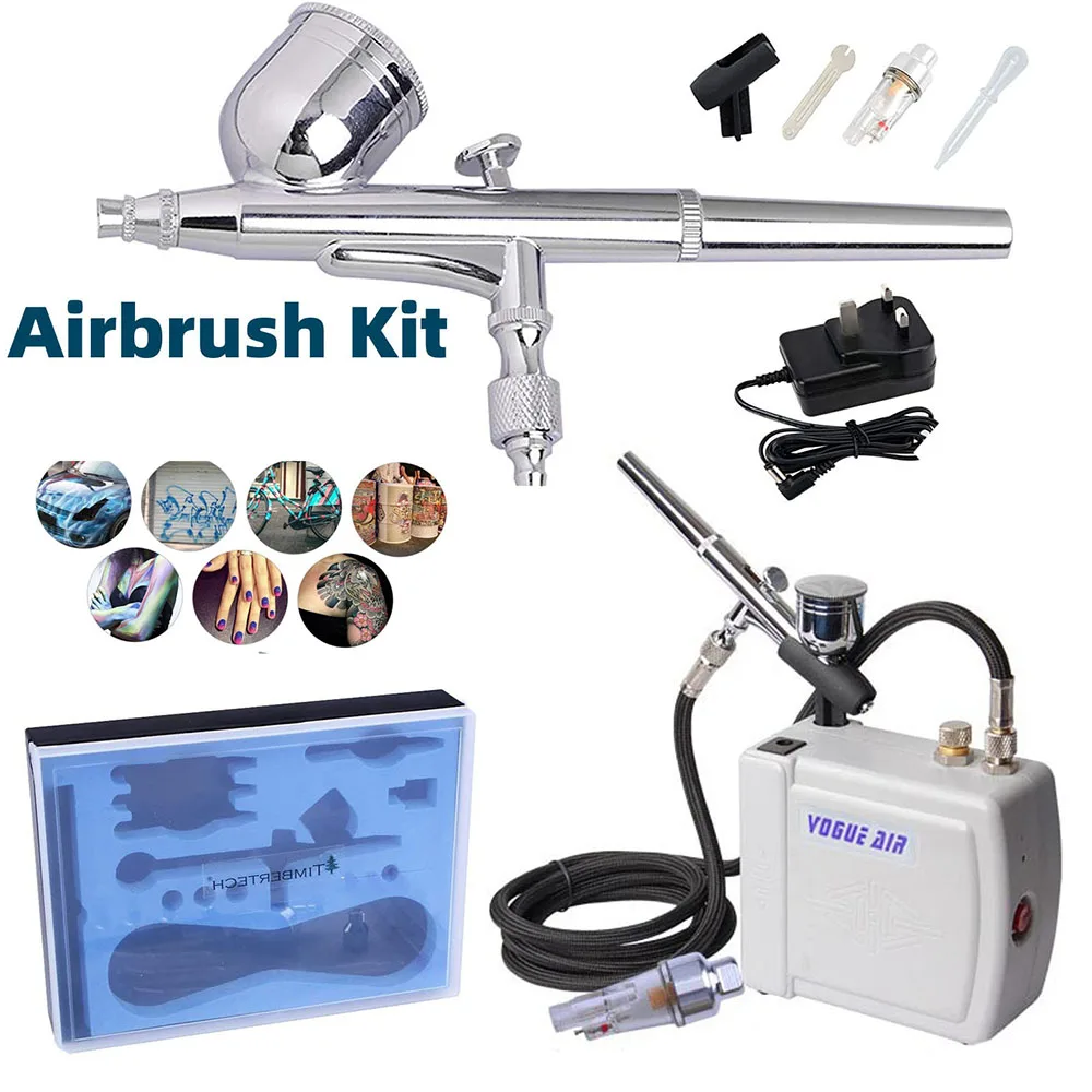 Mini Airbrush Compressor Kit Spray Gun Dual Action Air Brush Paint Model 0.3MM