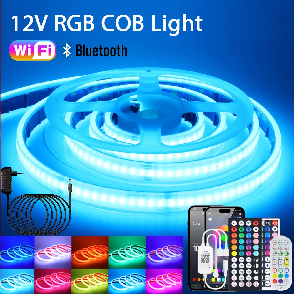 

Светодиодная лента Bluetooth 12В RGB, 576 светодиодов/м, с пультом ДУ, комплект питания EU/US/UK/AU, управление через приложение Tuya WIFI, гибкая лента для домашнего декора, 0.5м-5м