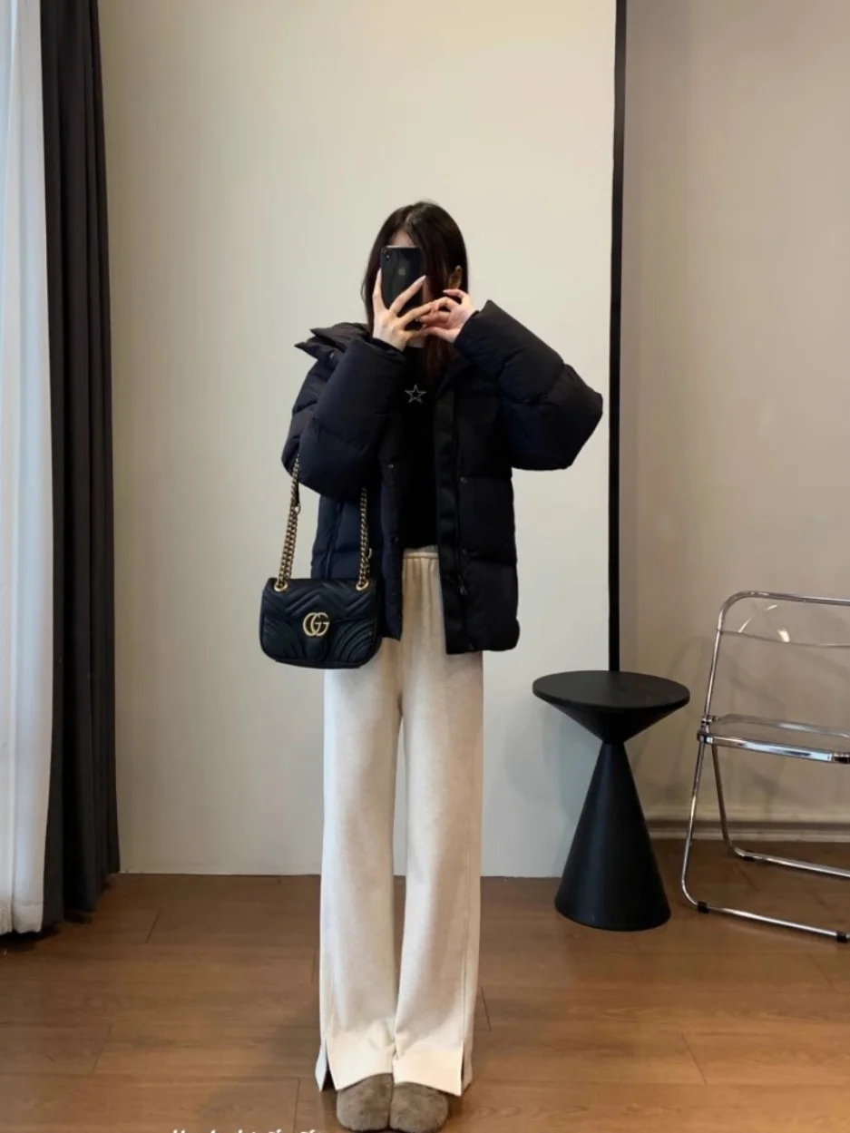 Thiened Warmth Woolen Casual Wide Leg Pants High Waist Long Trousers Slim Fit Vintage Acetate Woolen Pants for Winter