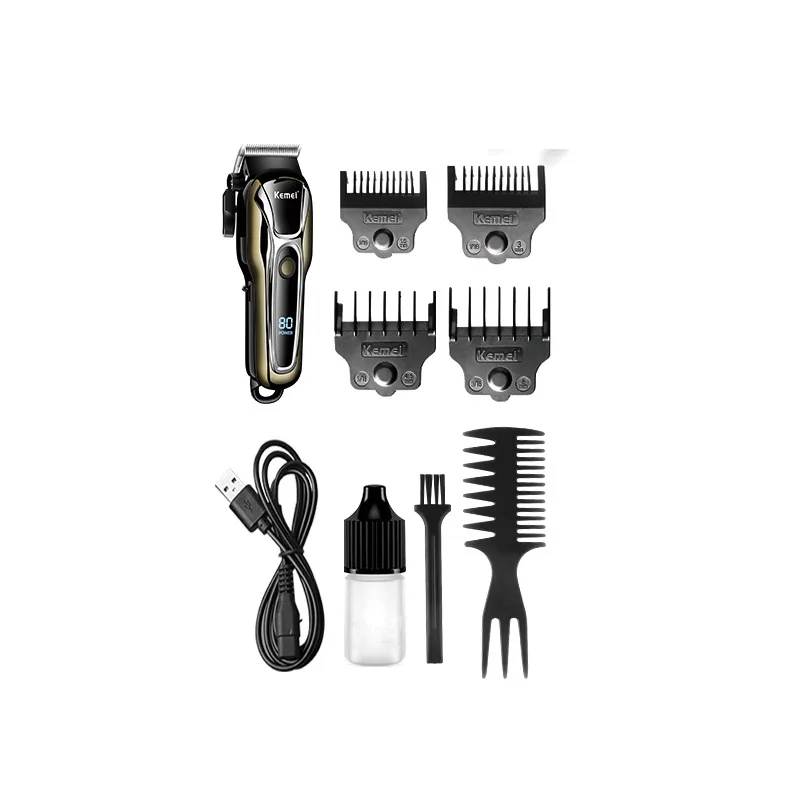 Kemei KM-1990PG Usb Charging Lcd Liquid Crystal Digital Display High Power Professional Hair Salon Electric Hair Clipper