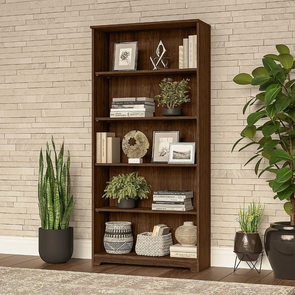 5 Shelf 66-Inch H Bookcase, Modern Walnut