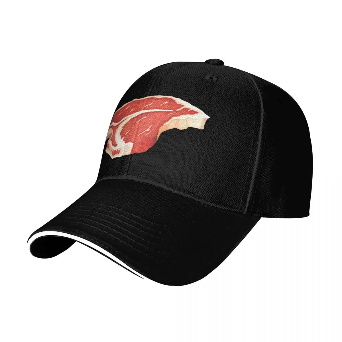 Raw T-Bone Beef Steak Baseball Cap Moisture Wicking Quick Dry Curved Brim Classic Fit Low Profile Unstructured
