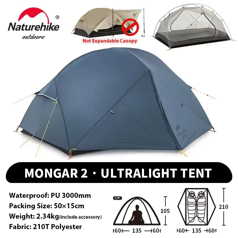 Naturehike Mongar UL 2-Zelt für 2 Personen, Rucksackzelt, 20D, ultraleichtes Reisezelt, wasserdicht, Wandern, Überleben, Outdoor, Campingzelt