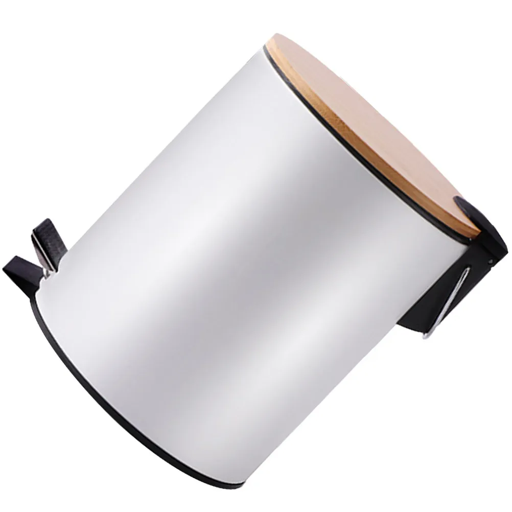 

5-литровое круглое мусорное ведро с бамбуковой крышкой, бесшумное, с плавным закрыванием, с ножным механизмом, многофункциональное, для дома, ванной, спальни