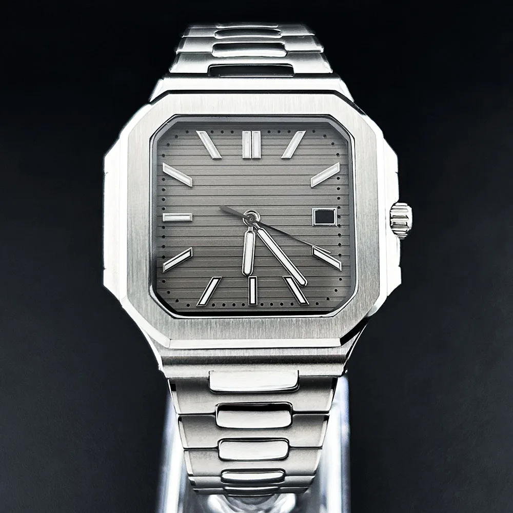 Часы NH35 Мужские часы с индивидуальным логотипом, квадратный циферблат, квадратный корпус, механические часы из нержавеющей стали, часы с механизмом NH35