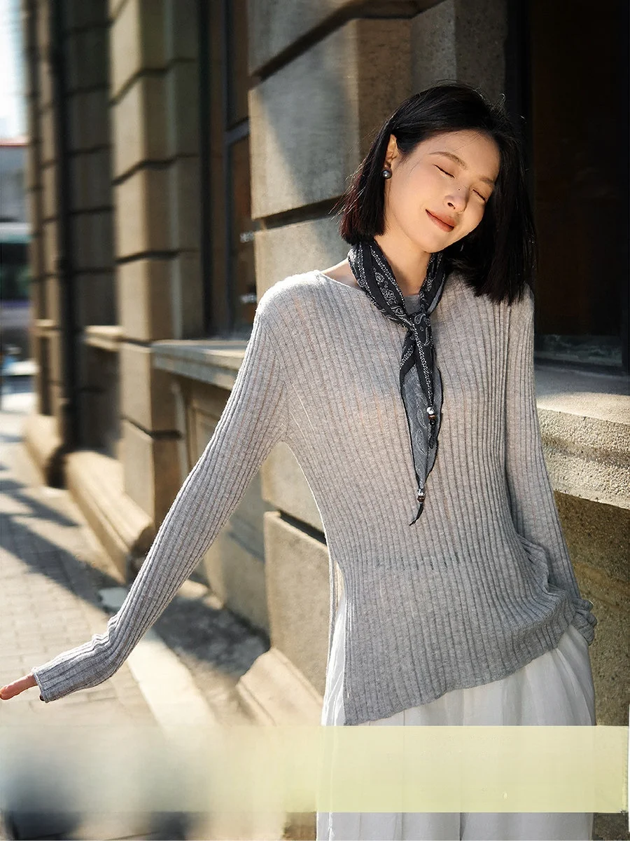 

Loose Fit Wool Blend Knitted Sweater Side Split Design Casual Sle Pullover Top Soft Polyester Acrylic Fiber Spring Wear