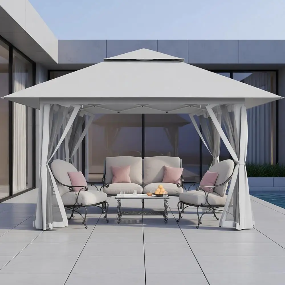 

Быстросборная уличная беседка 11x11 с центральным замком, сумкой для хранения и москитной сеткой