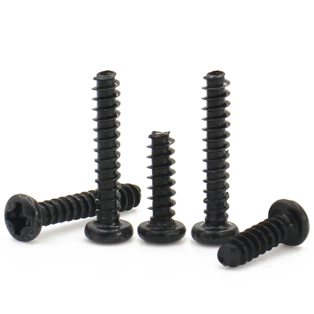 100pcs Black Carbon Steel Phillips M1 M1.2 M1.4 M1.7 M2 M2.3 M2.6 M3 M3.5 M4 M5  Cross Recessed Pan Head Self-tapping Screw