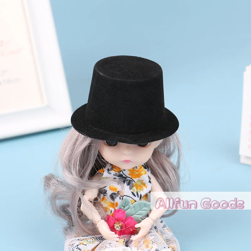 [TG835]10Pcs 1:12 Dollhouse Miniature Simulation Black PVC Flocked Hat Model DIY Accessories