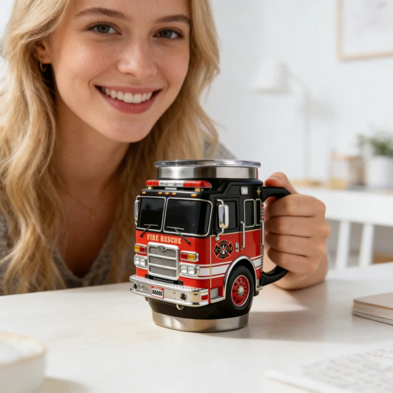 Hot Sale Fire Truck Modeling Mug - Unique Vehicle Design Cup, Lightweight Portable Drinkware for Family & Collectors