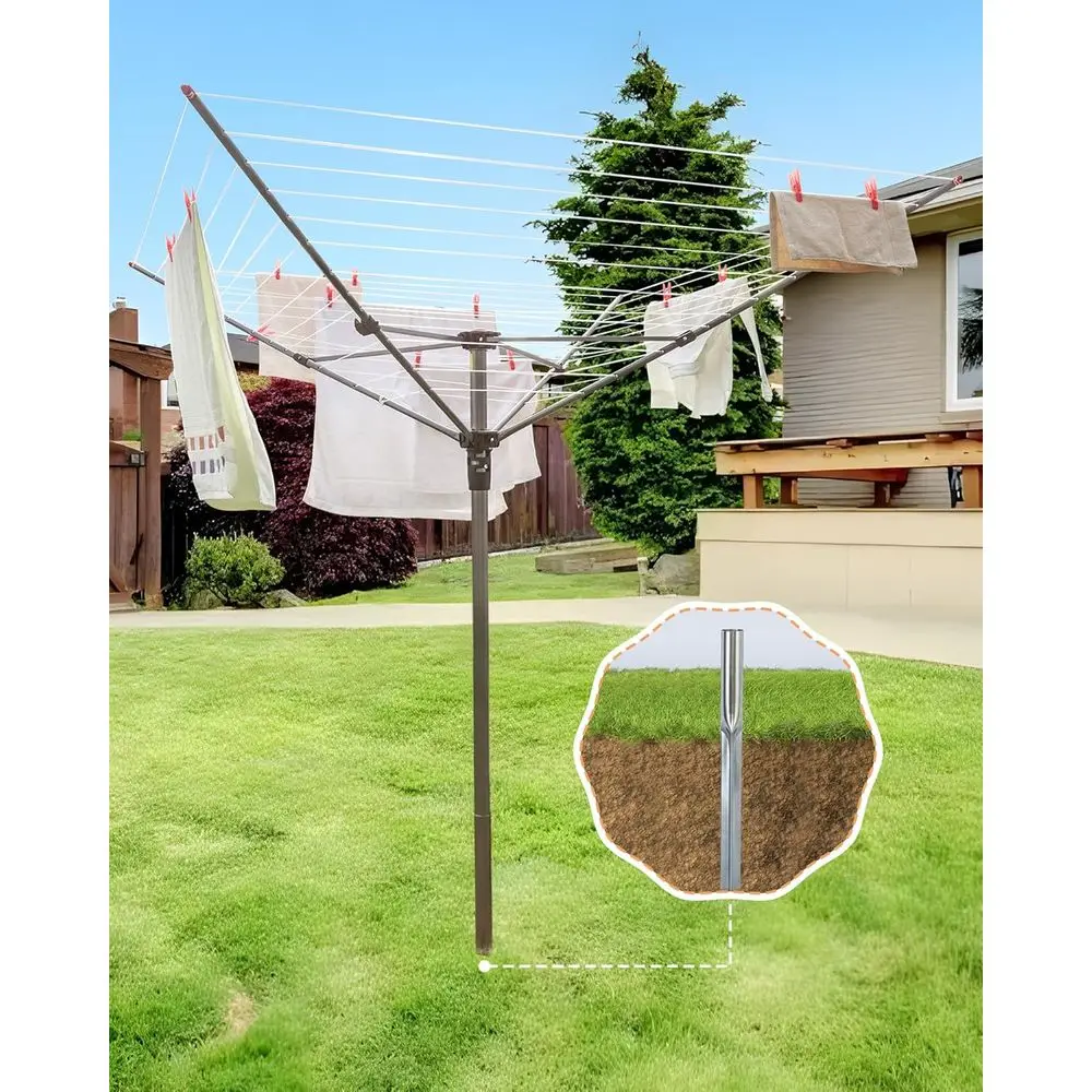 

12-Line Outdoor Umbrella Drying Rack with 164 Feet Space, Steel Frame and Adjustable Height, Multipurpose Clothesline for Laundr