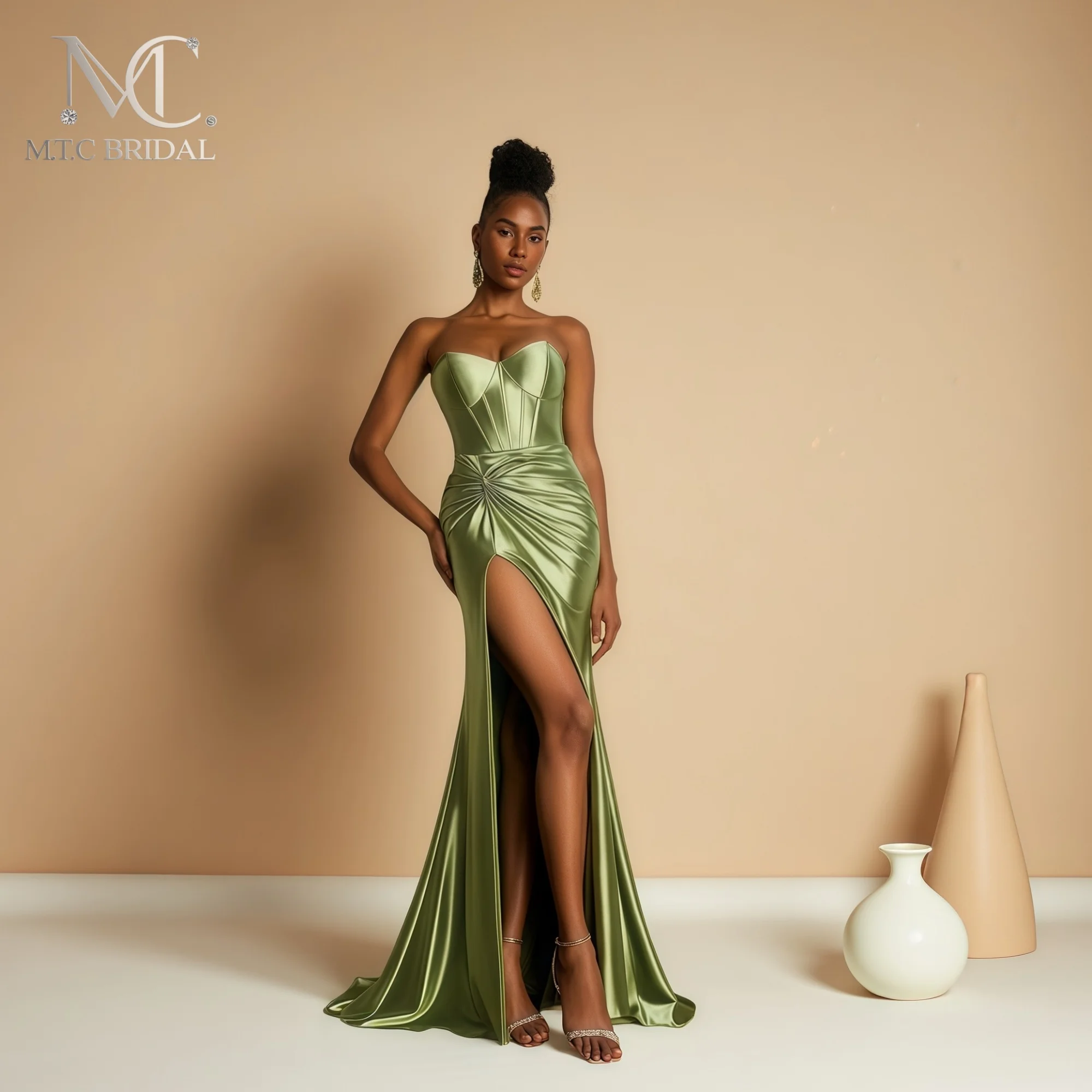 Eleagnt Olive Green long 2026 Evening Dress Sweetheart High Split Mermaid Black Women Prom Party Gowns Custom Made