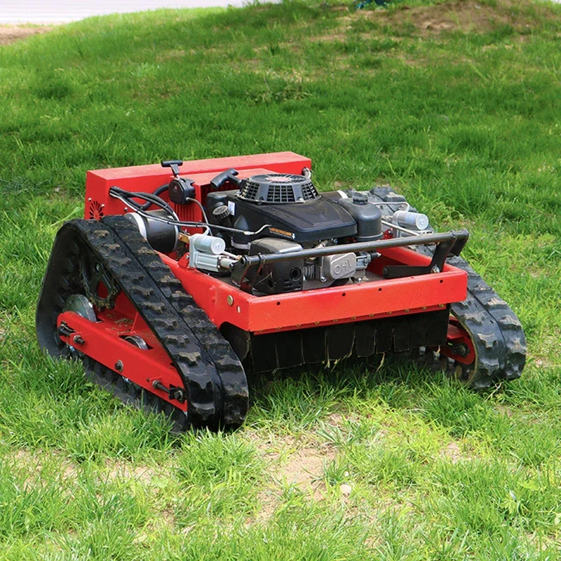 Rough Terrains Crawler Lawn Mower 550mm 600mm 800mm Gasoline Remote Control Lawn Mower With Large Fuel Tank