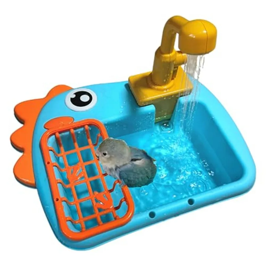 

Bird Bathing Tub with Automatic Watering Faucet - Parrot Shower Box for Cockatiels Budgies Lovebirds Conures - Cage Mountable A