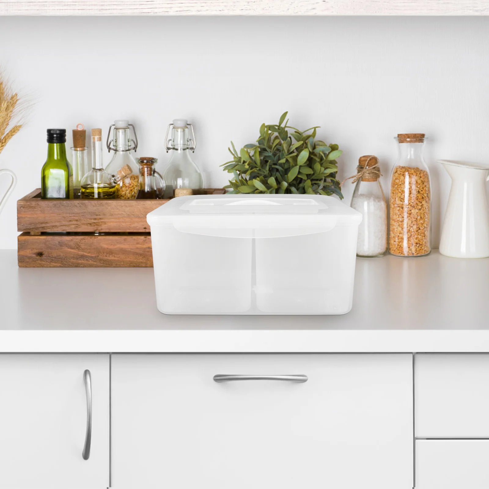 

8L Transparent Divided Food Storage Container Airtight Compartment Kitchen Organizer for Grains Cereals Tea Snacks with Handle