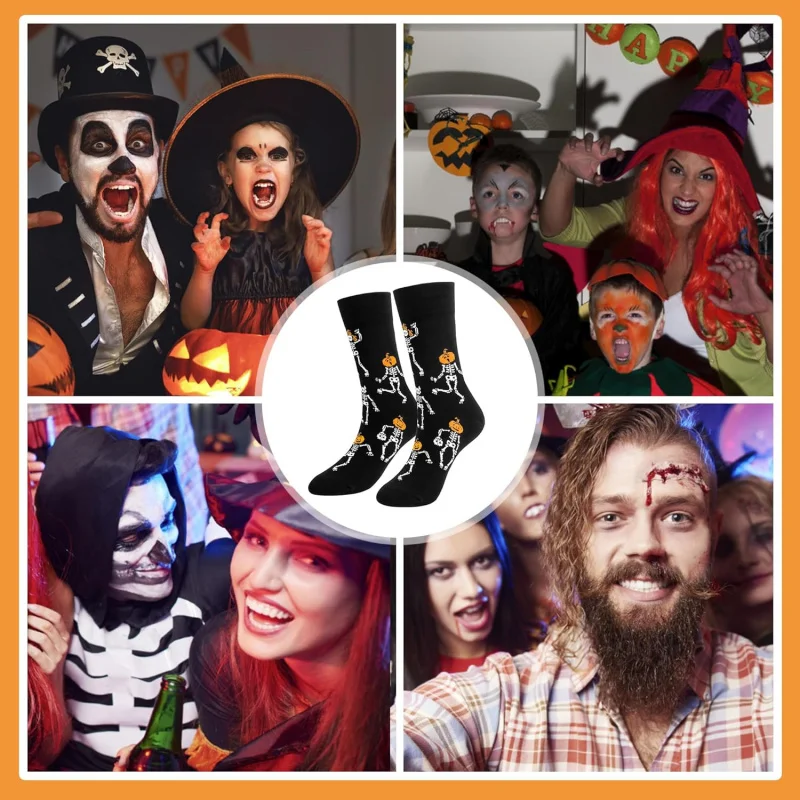 Halloween Gifts for Women Men, Spooky Fuzzy Long Socks, Horror Pumpkin Skeleton