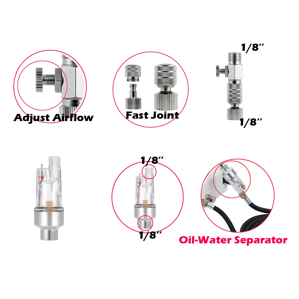 Ar Nasedal Filtro Aerógrafo, Ajuste De Fluxo De Ar, Válvula De Controle, Acoplamento De Acoplamento Para Escova De Ar, Aerógrafos Aerógrafos, 1/8\