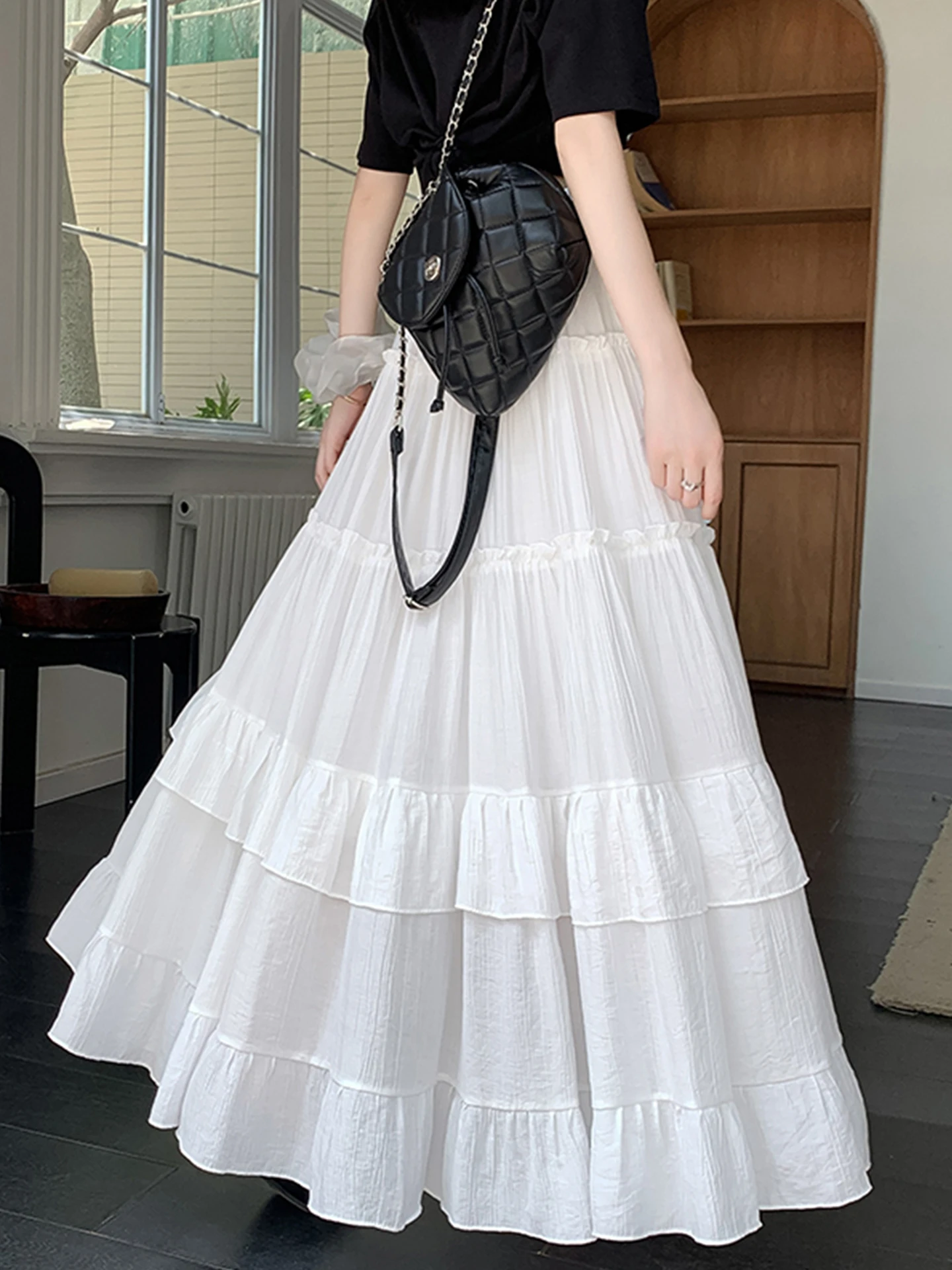 

Emily Clud Recommended Cake Skirt f Skirt Spring Summer Gauzy Lace Trim Large Swing A-Line Long Skirt Women's plus Size