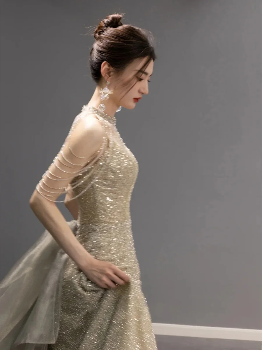 

iny Sequin Evening Dr Host Year End Par Gown Ele Lady Lightweight Luxury High End Feel Faionable Long Dr