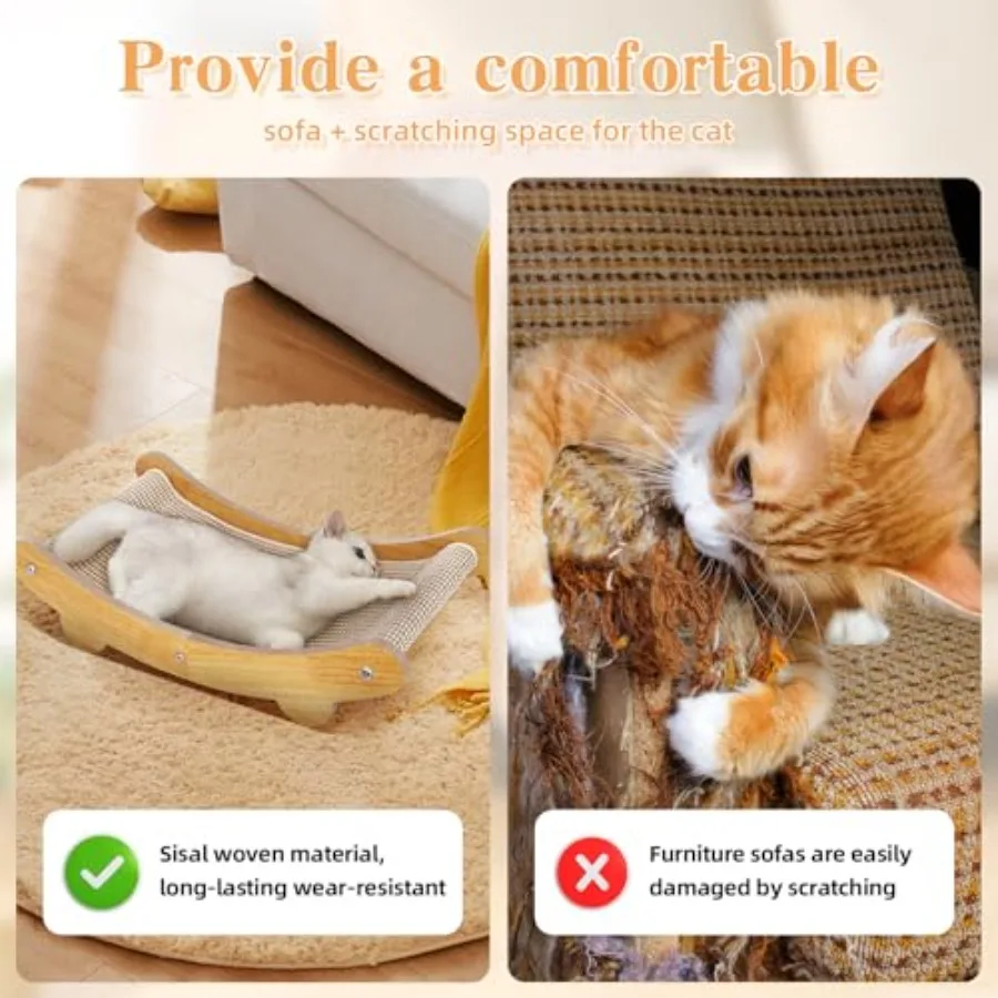 Sisal-Katzenkratzer, Bettform, U für Katzen im Innenbereich, Hängematte zum Kratzen, große Katzen-Lounge mit Holzmöbelschutz, Ausweis